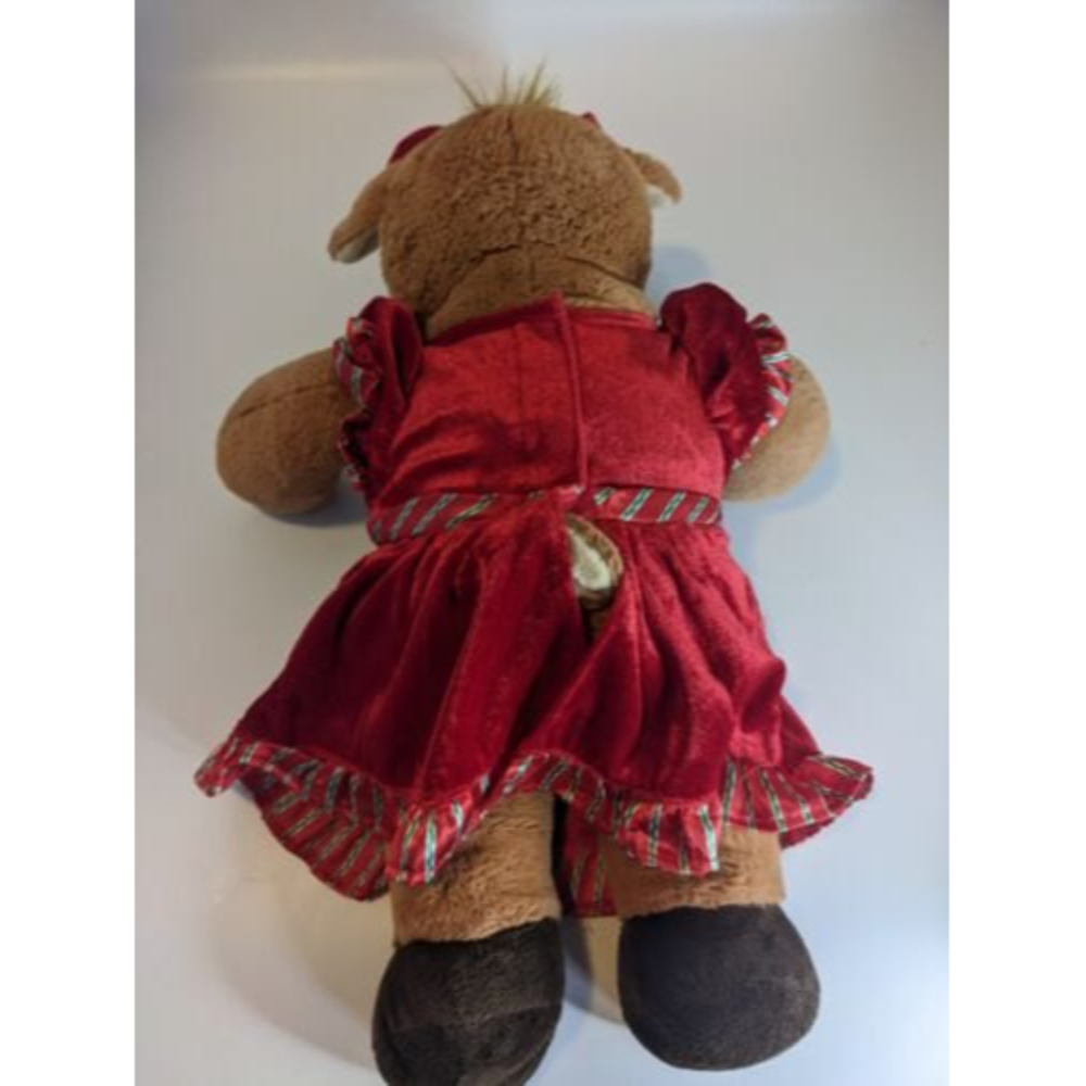 Build A Bear Holly Girl Moose 18” Christmas Plush W/Red Christmas Dress, Red Bow - Picture 4 of 10